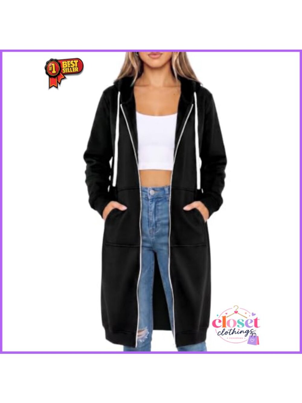 Women's Zip Up Fleece Hoodie Oversized Tunic Sweatshirt with Pockets